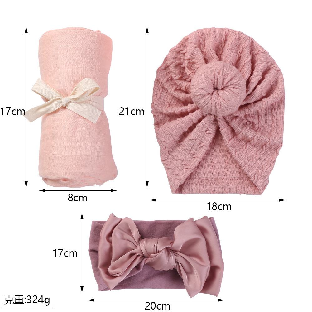 Children Fashion Brand Newborn Blankets 3Pcs Bamboo Cotton Baby Receiving Blanket+Nylon Headband+Knit Cap Suitable 0-2 Years