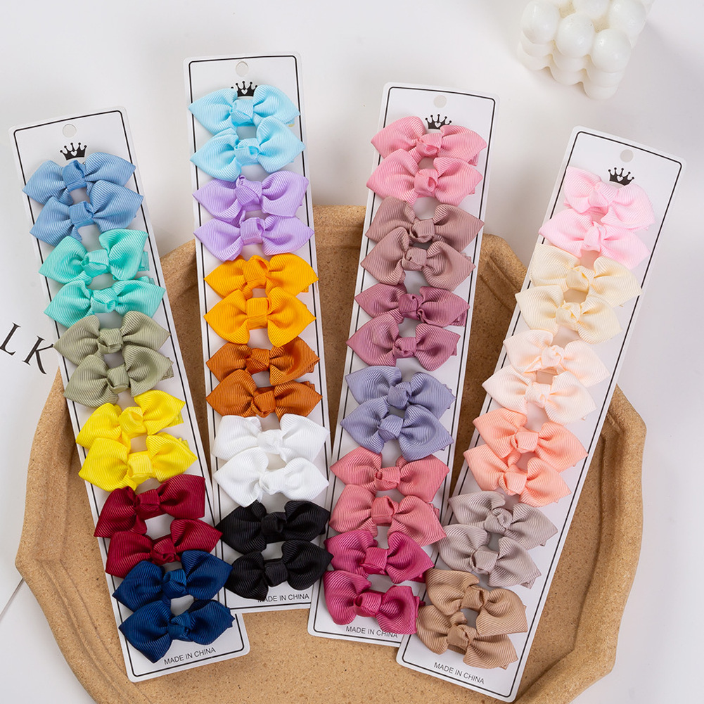 Mini Candy Macaron Color Ribbed Ribbon Baby Hair Bow Fully Lined Clips Hairpin Tiny Bobby Pin