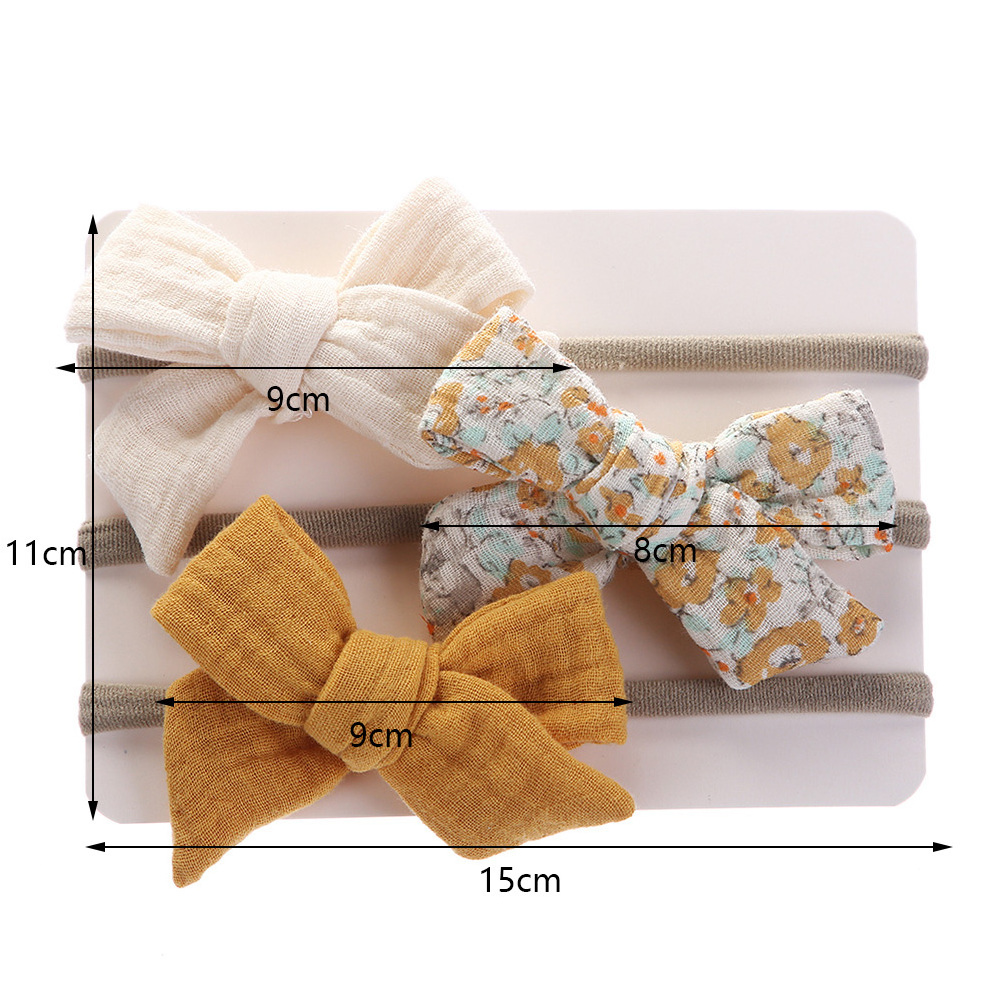 3Pcs/set Baby Headband For Girls Elastic Muslin Cotton Baby Bows Soft Nylon Kids Headwear Hair Accessories