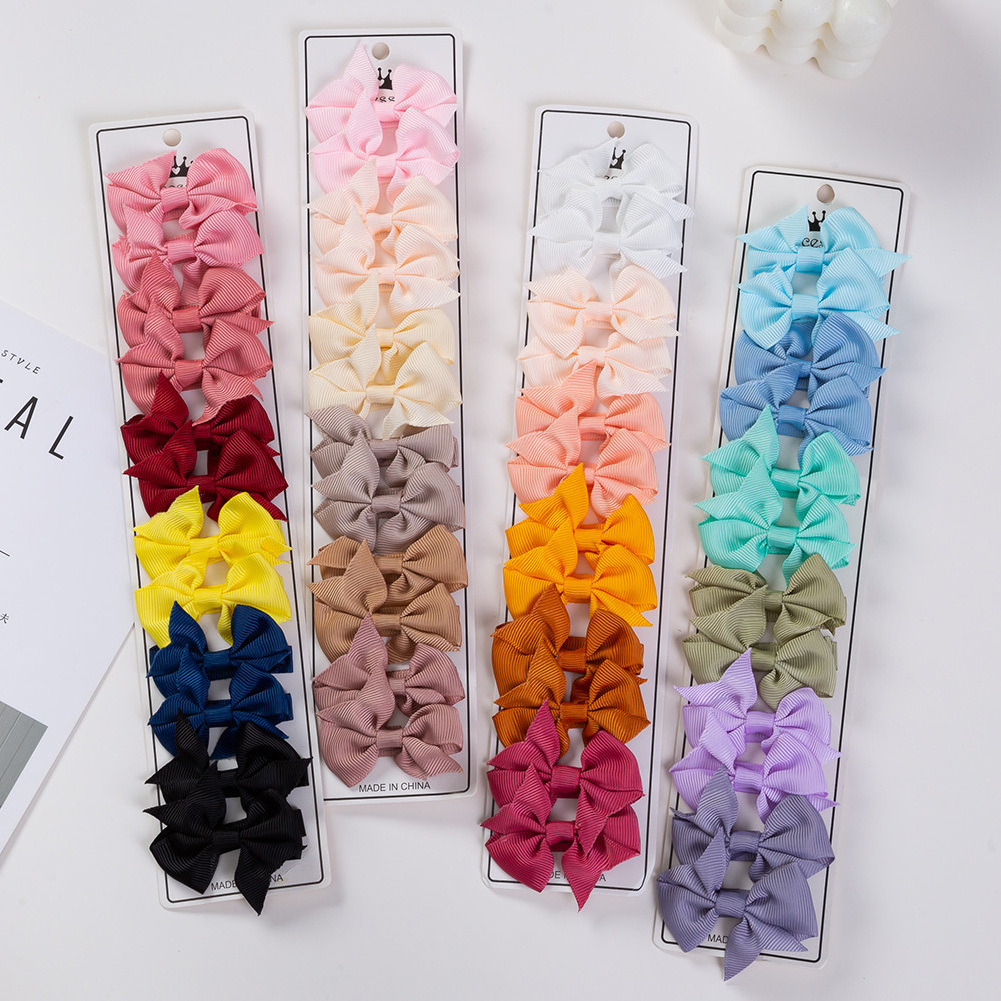 Mini Candy Macaron Color Ribbed Ribbon Baby Hair Bow Fully Lined Clips Hairpin Tiny Bobby Pin