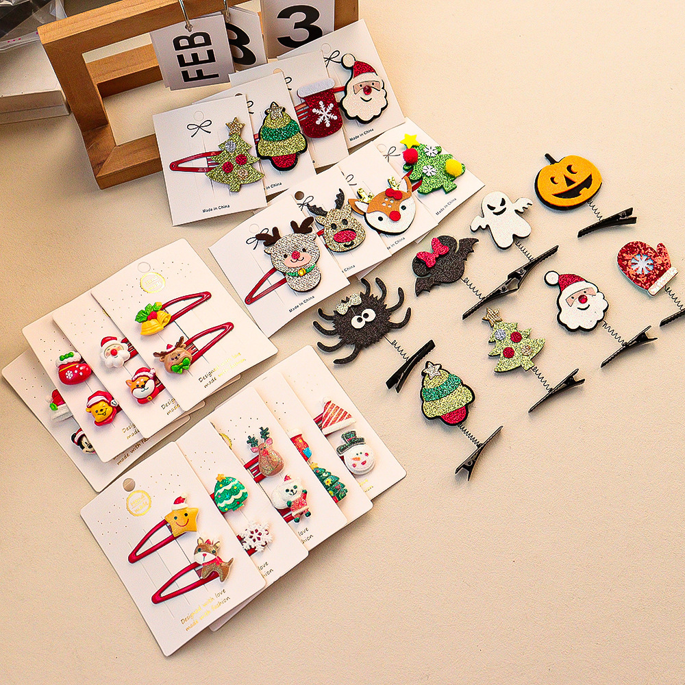 Cute Hairpin Colorful Hand Made Christmas Tree Hair Bows Hair Clips For Kids Baby Wholesale