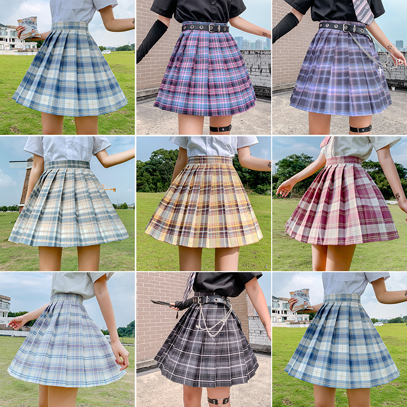 Multi-Color 2021 Japan Style Sexy Women's Pleated Mini Skirt Fashion High Waist Plaid Print School Uniform A-Line Short Skirt