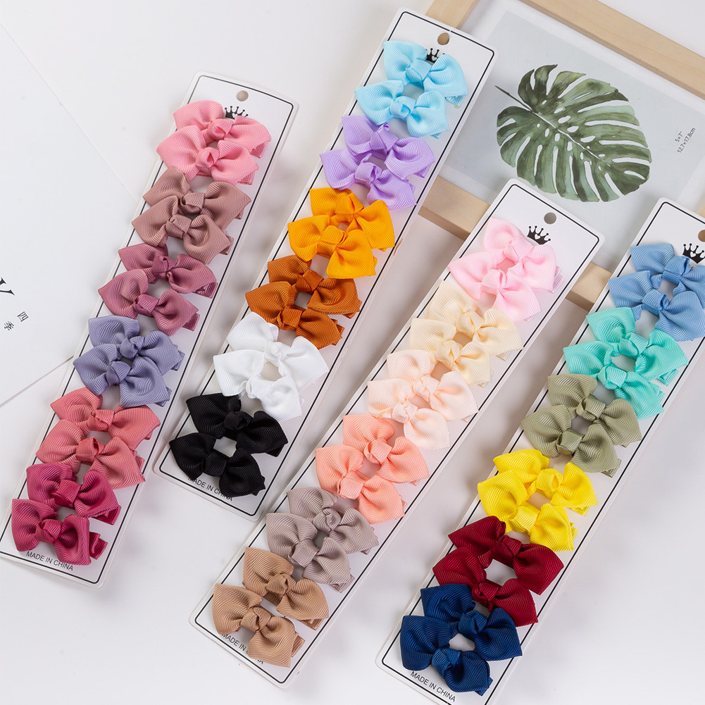 Mini Candy Macaron Color Ribbed Ribbon Baby Hair Bow Fully Lined Clips Hairpin Tiny Bobby Pin