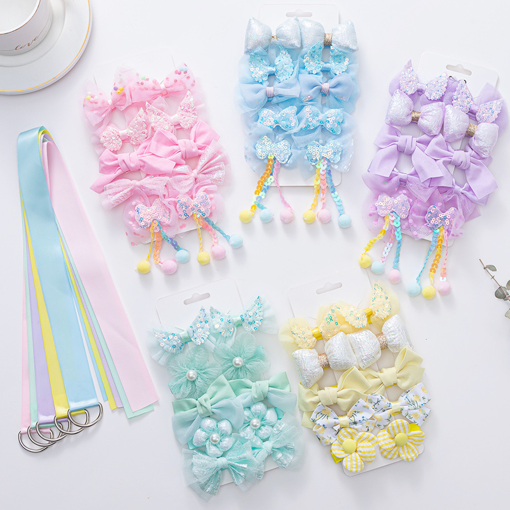 New 10PCS/Set Cute Kids Glitter Sequin Wings Shape Lace Hair Bows Flower Hairpins Barrettes Hair Clips for Girls Gift Box