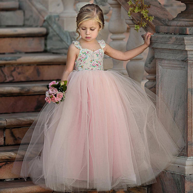 Princess Dresses for Party Wedding Kids Clothes 2021 New Easter Flower Girl Dresses Smocking Pink Floral Cake Dress