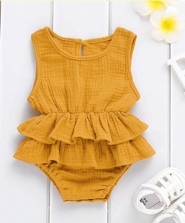 2021 New Style Solid Newborn Kid Baby Girl Clothes Sleeveless Romper Tutu Dress 1PC Sunsuit Outfit