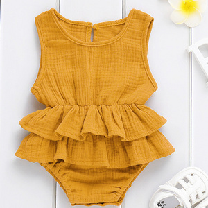 2021 New Style Solid Newborn Kid Baby Girl Clothes Sleeveless Romper Tutu Dress 1PC Sunsuit Outfit