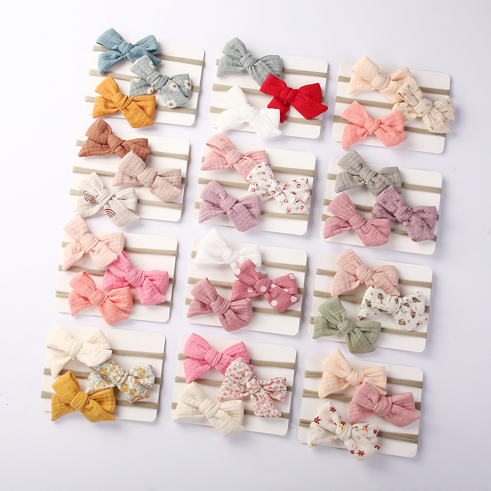 3Pcs/set Baby Headband For Girls Elastic Muslin Cotton Baby Bows Soft Nylon Kids Headwear Hair Accessories