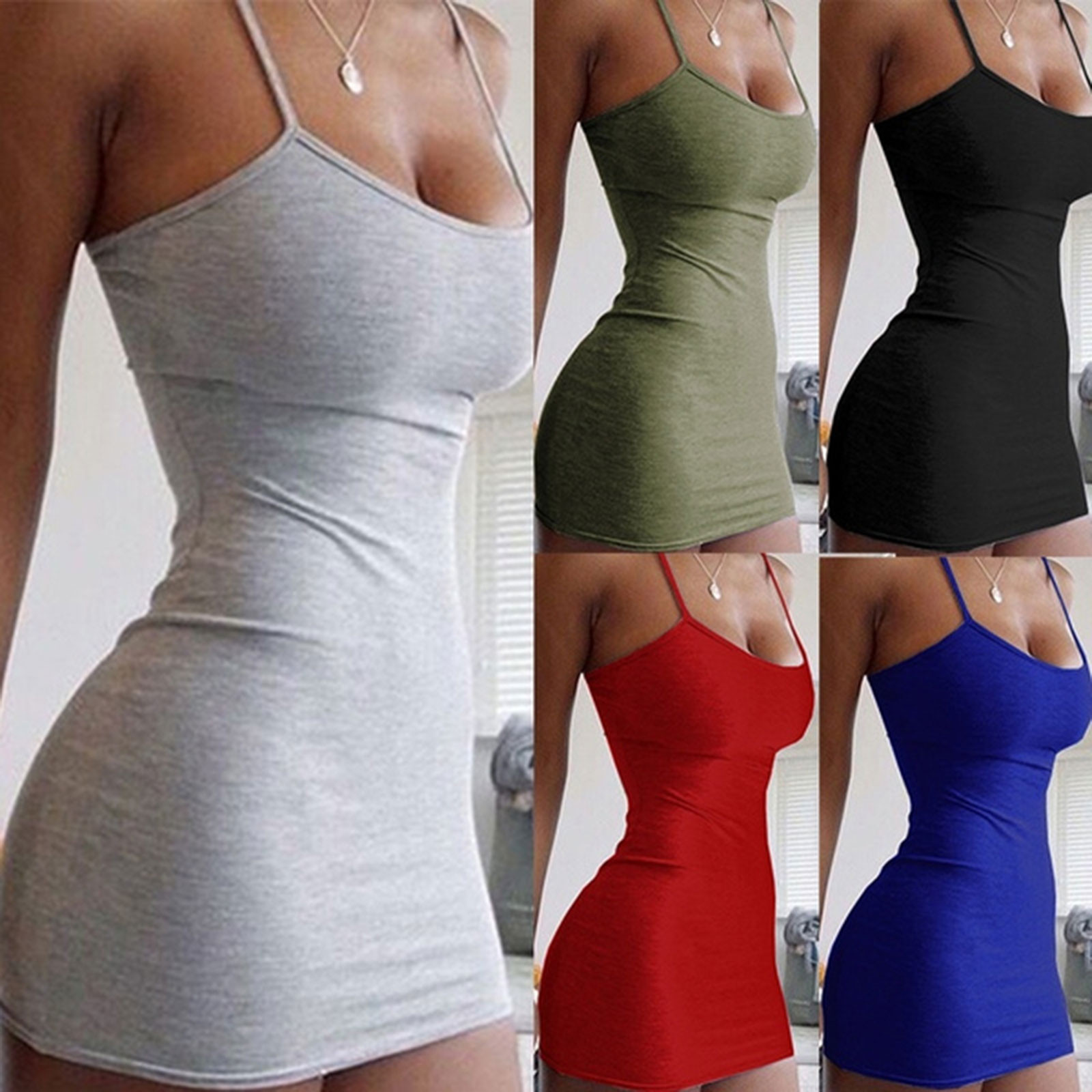 Summer 2021 Sleeveless Vestidos Women Spaghetti Strap Dresses Female High Waist Sheath Club Dress Short Solid Sexy Dress