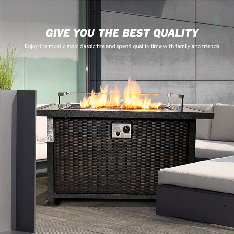 43 Inch 50,000 BTU Rectangular Stainless Steel Burner Fire Pit Outdoor Propane Gas Fire Pit Table