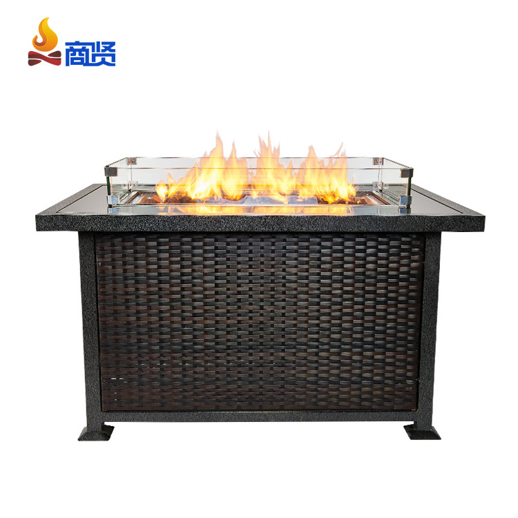 43 Inch 50,000 BTU Rectangular Stainless Steel Burner Fire Pit Outdoor Propane Gas Fire Pit Table