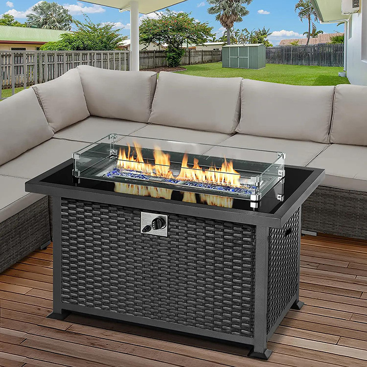 43 Inch 50,000 BTU Rectangular Stainless Steel Burner Fire Pit Outdoor Propane Gas Fire Pit Table