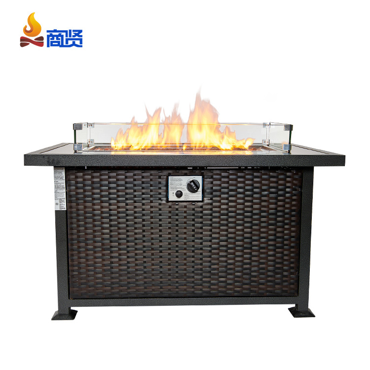 43 Inch 50,000 BTU Rectangular Stainless Steel Burner Fire Pit Outdoor Propane Gas Fire Pit Table