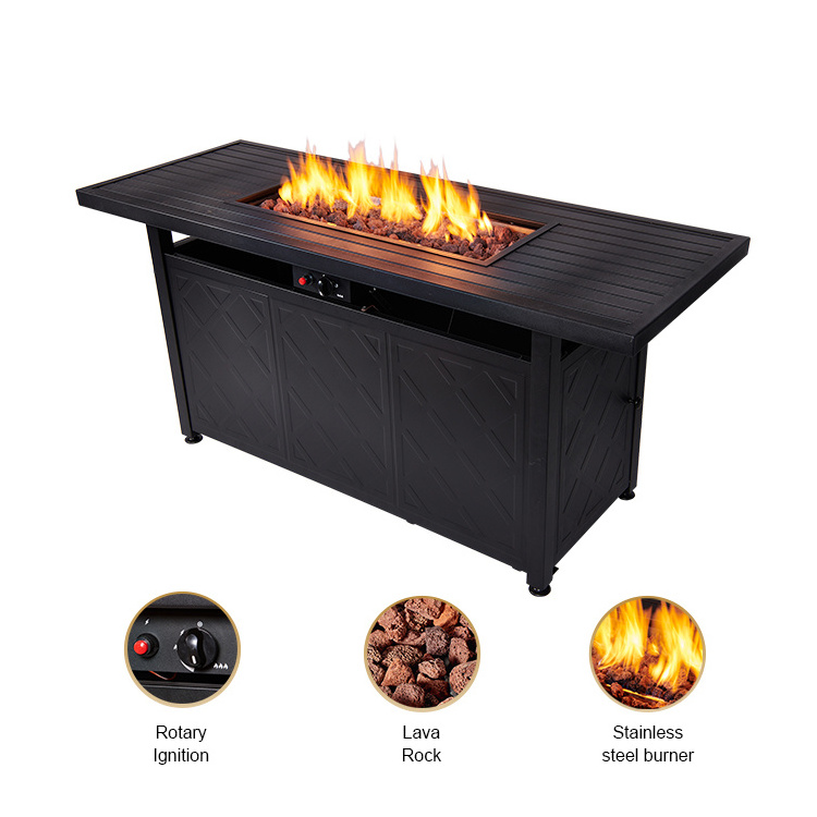 Patio 57 Inch 50,000 BTU Outdoor Rectangle Firepit Table Propane Gas Fire Pit