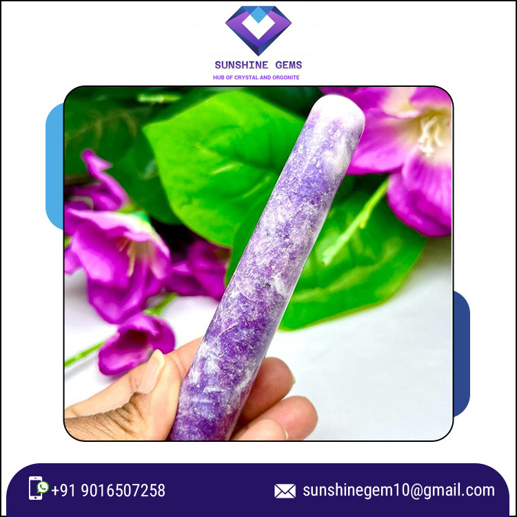 Worldwide Manufacturer of Semi Precious Stone 100% Natural Lepidolite Stone 4 INCH Crystal Massage Wand for Sale