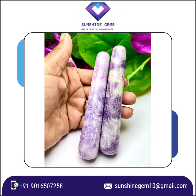 Worldwide Manufacturer of Semi Precious Stone 100% Natural Lepidolite Stone 4 INCH Crystal Massage Wand for Sale