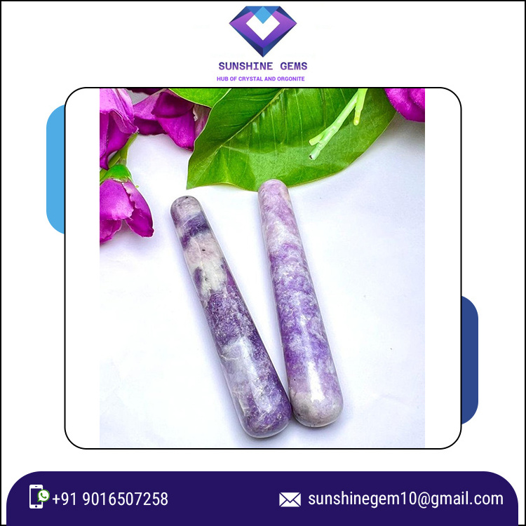 Worldwide Manufacturer of Semi Precious Stone 100% Natural Lepidolite Stone 4 INCH Crystal Massage Wand for Sale