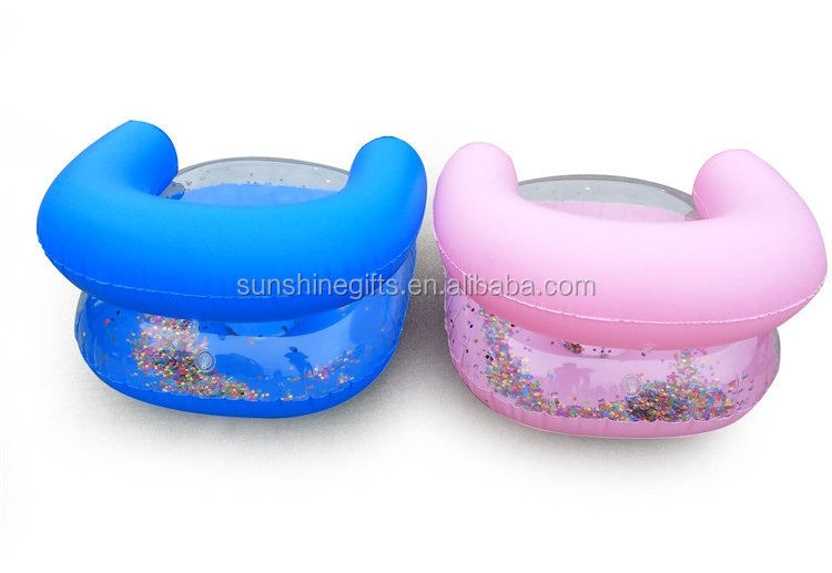 Glitter Transparent Inflatable Sofa Baby Sitting Chair Floating Lounge Chair Seat Swimming Pool Inflatable Chair sofa for Kids