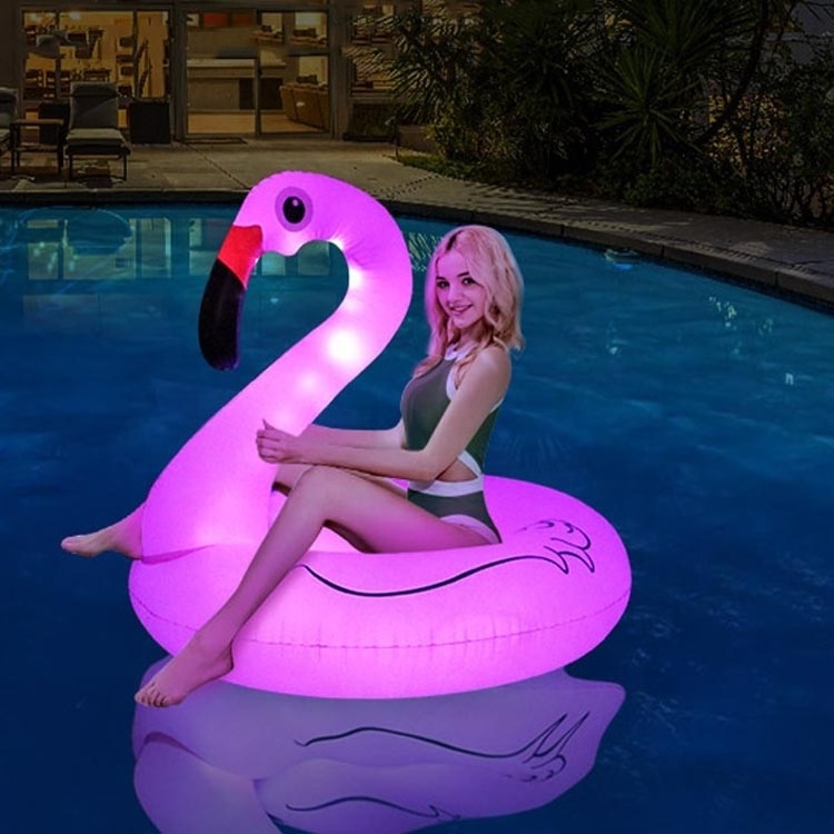 Inflatable Flamingo Pool Floats with Lights Solar Powered Lake Beach Float Swimming Rings Summer Pool Raft Lounger