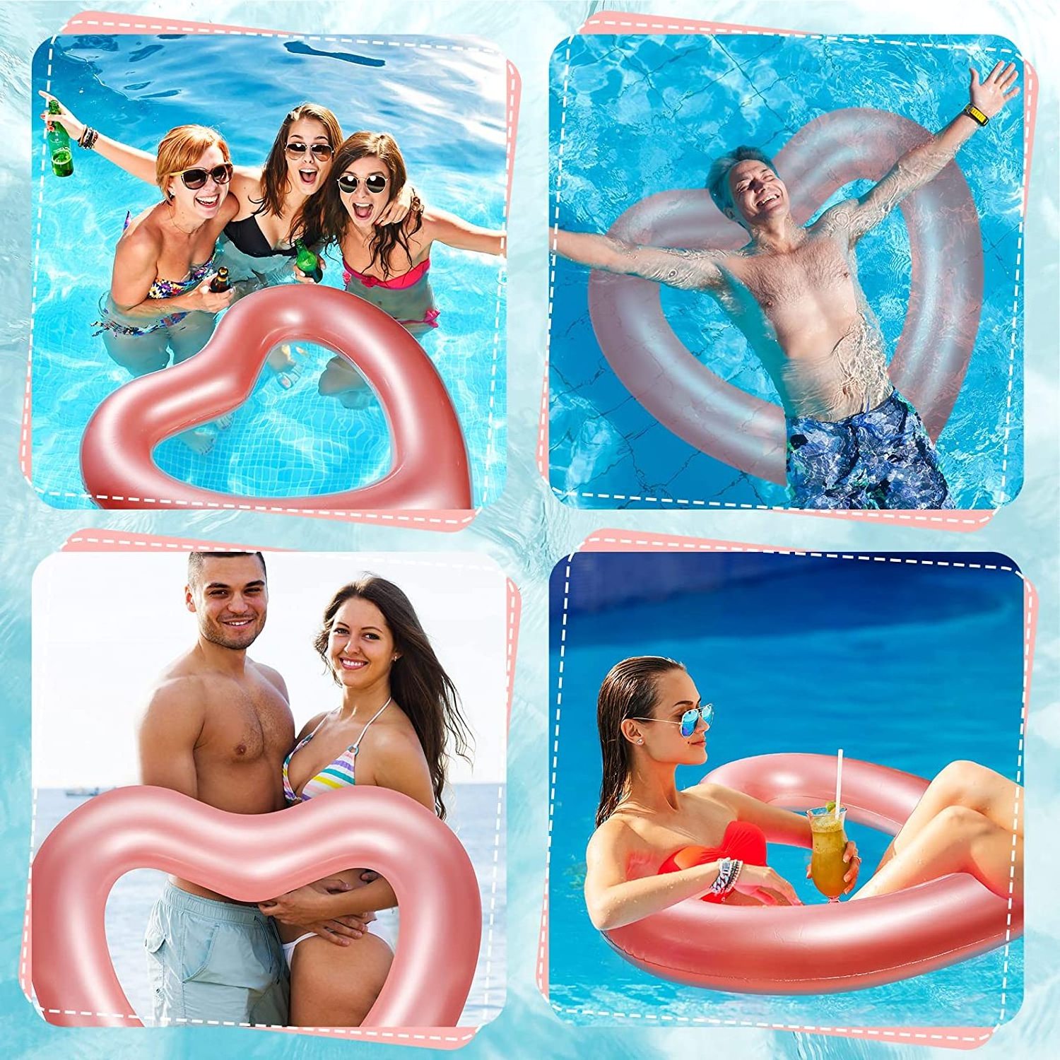 Adults Heart Shaped Inflatable Float Swimming Aids Pool Swim Ring Floating Boat Summer Beach Lounger Toys