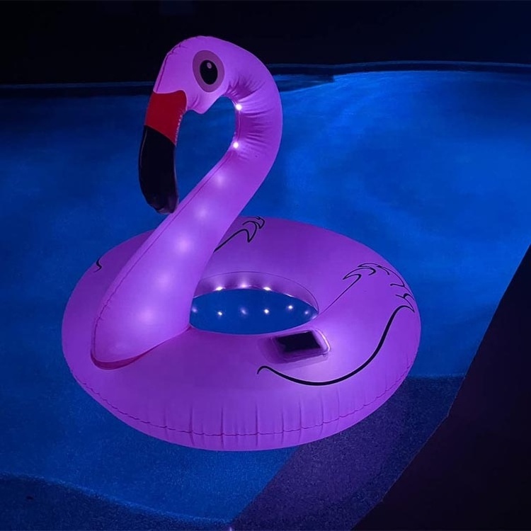 Inflatable Flamingo Pool Floats with Lights Solar Powered Lake Beach Float Swimming Rings Summer Pool Raft Lounger