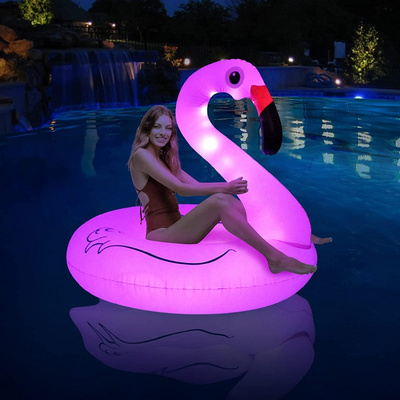 Inflatable Flamingo Pool Floats with Lights Solar Powered Lake Beach Float Swimming Rings Summer Pool Raft Lounger