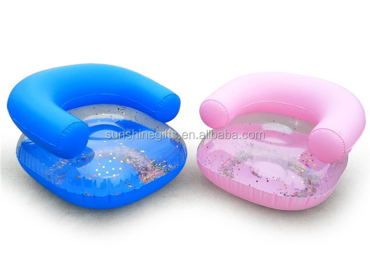 Glitter Transparent Inflatable Sofa Baby Sitting Chair Floating Lounge Chair Seat Swimming Pool Inflatable Chair sofa for Kids