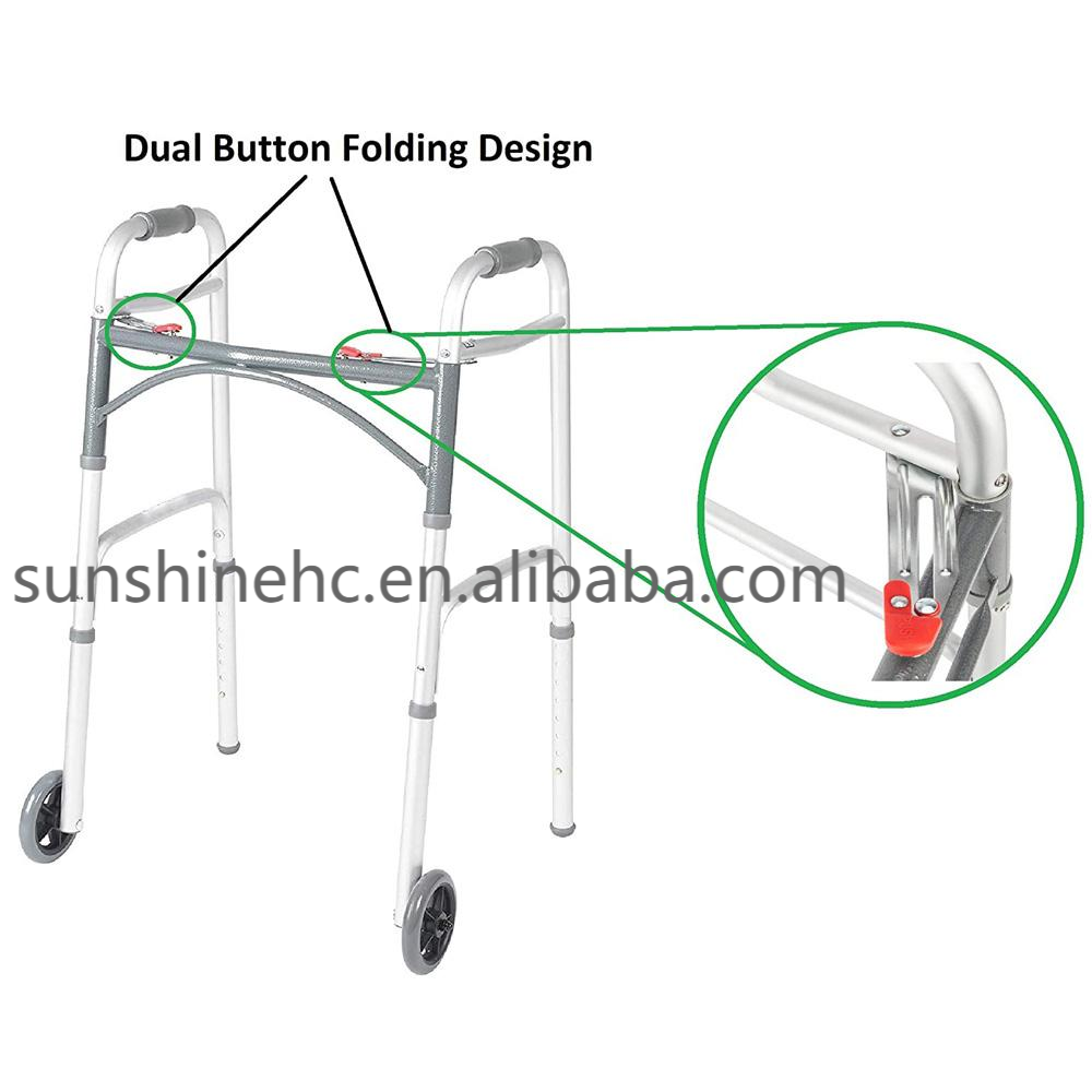 WA225 Drive Walking Frame Aluminum Adults Two Button Folding Walker for Old People Elderly Care Products