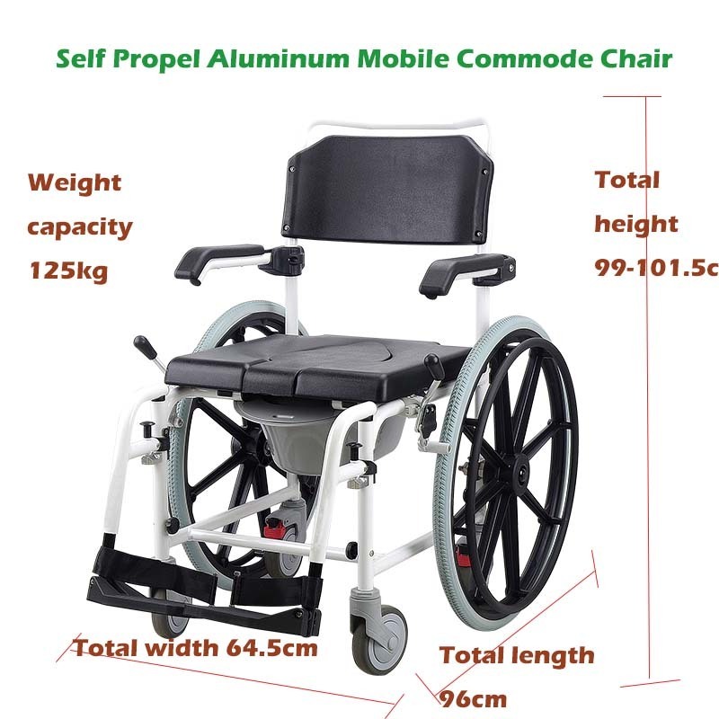 BA812 Self Propel Aluminum Mobile Commode Wheelchair For Elderly Safety Durable Commode Toilet Chair