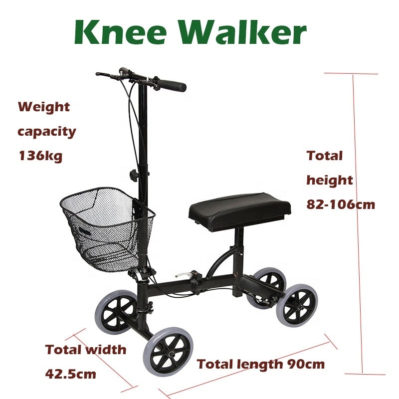 Foldable Knee Scooter Knee Cycle Leg Walker Crutch Alternative Medical Steerable Knee Walker with Basket WA221