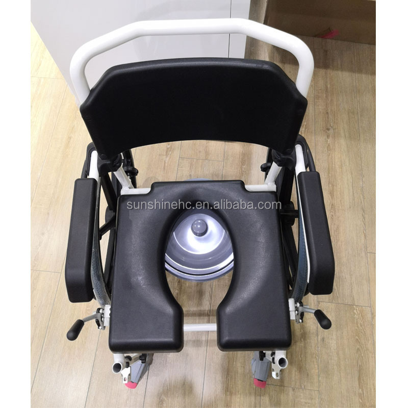 BA812 Self Propel Aluminum Mobile Commode Wheelchair For Elderly Safety Durable Commode Toilet Chair