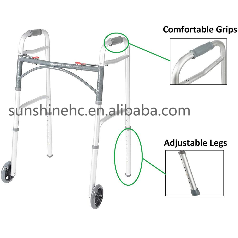 WA225 Drive Walking Frame Aluminum Adults Two Button Folding Walker for Old People Elderly Care Products