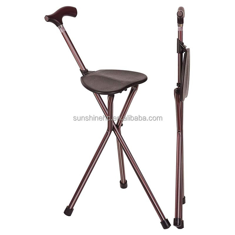 CA239 Walking Stick Chair Aluminum Light Weight Cane Chair Aluminum Foldable Cane Chair Walking Cane With Seat