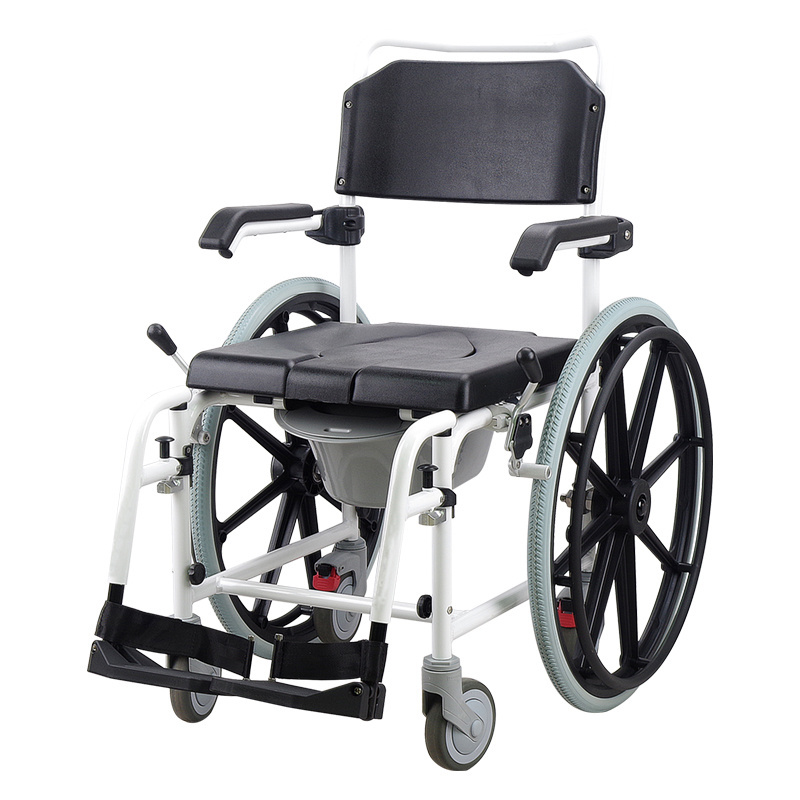 BA812 Self Propel Aluminum Mobile Commode Wheelchair For Elderly Safety Durable Commode Toilet Chair