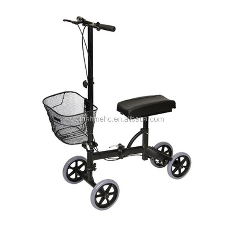 Foldable Knee Scooter Knee Cycle Leg Walker Crutch Alternative Medical Steerable Knee Walker with Basket WA221