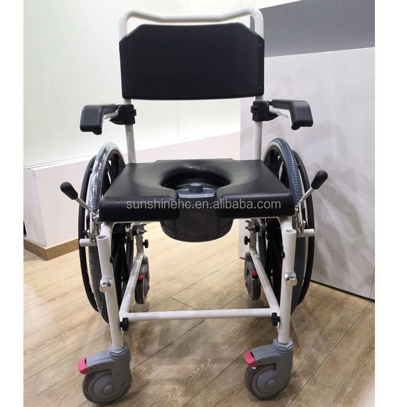 BA812 Self Propel Aluminum Mobile Commode Wheelchair For Elderly Safety Durable Commode Toilet Chair