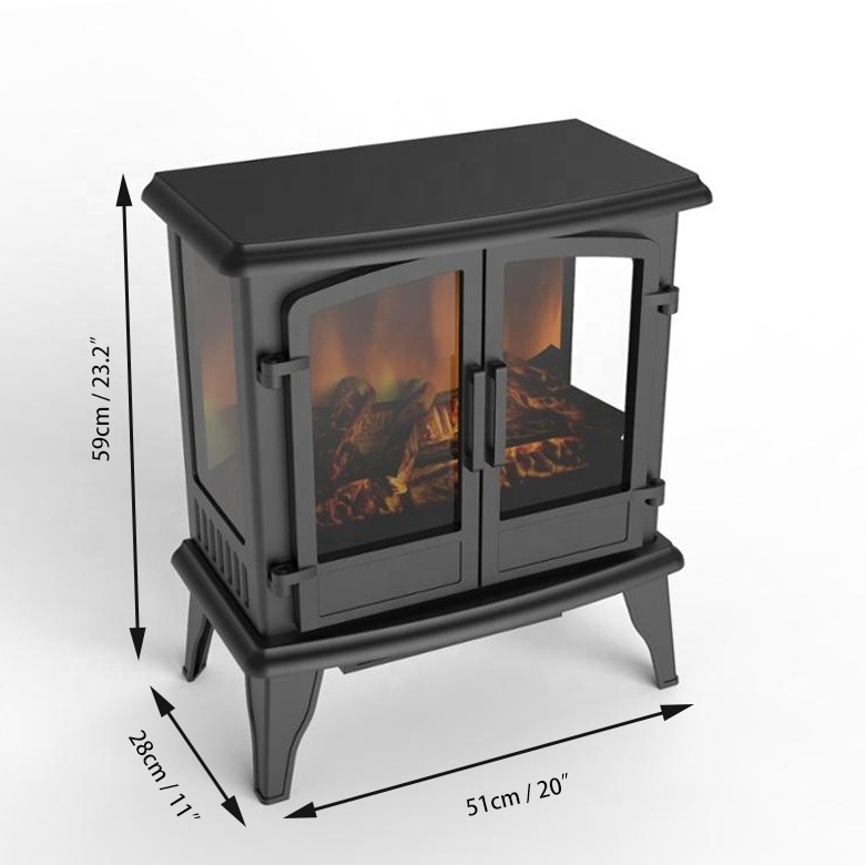 Small classic Electric Stove Heater with 3 side view realistic decor flame fireplace