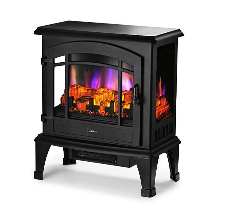 Small classic Electric Stove Heater with 3 side view realistic decor flame fireplace