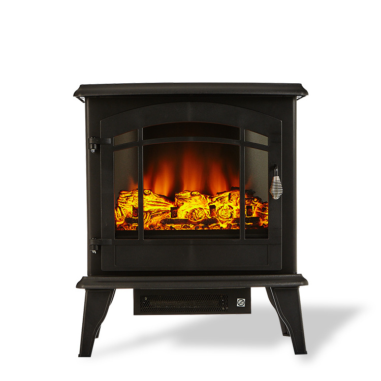 Small classic Electric Stove Heater with 3 side view realistic decor flame fireplace