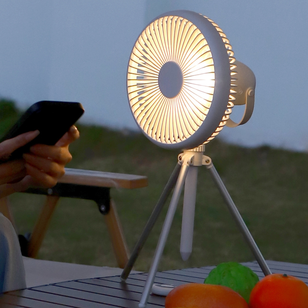 Portable Free-Standing Tripod Camping LED Fan with Light - Rechargeable 40000mAh Tent Fan for Outdoor Activities