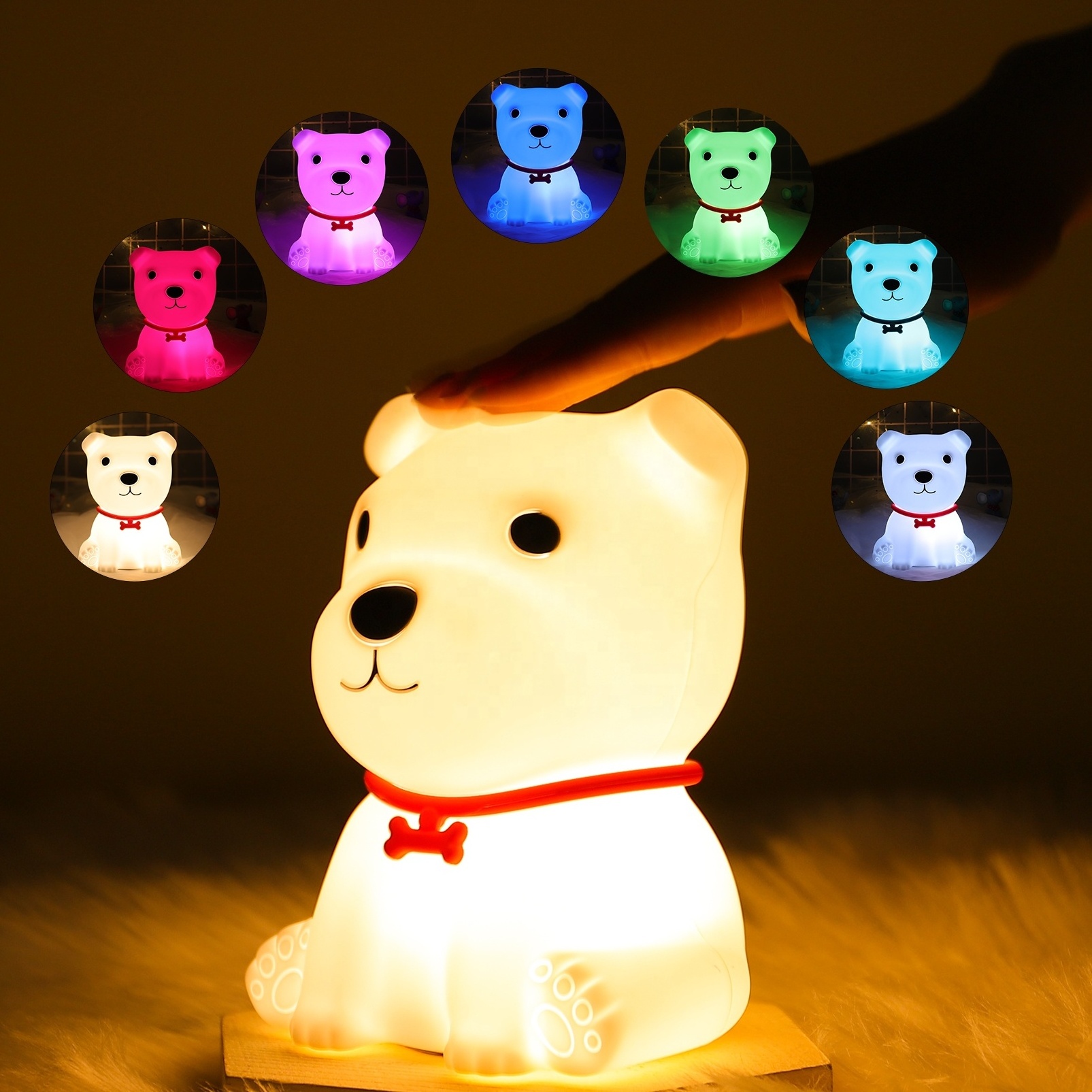 Dog Night Light Silicone Colors Change Kids Night Light with Battery