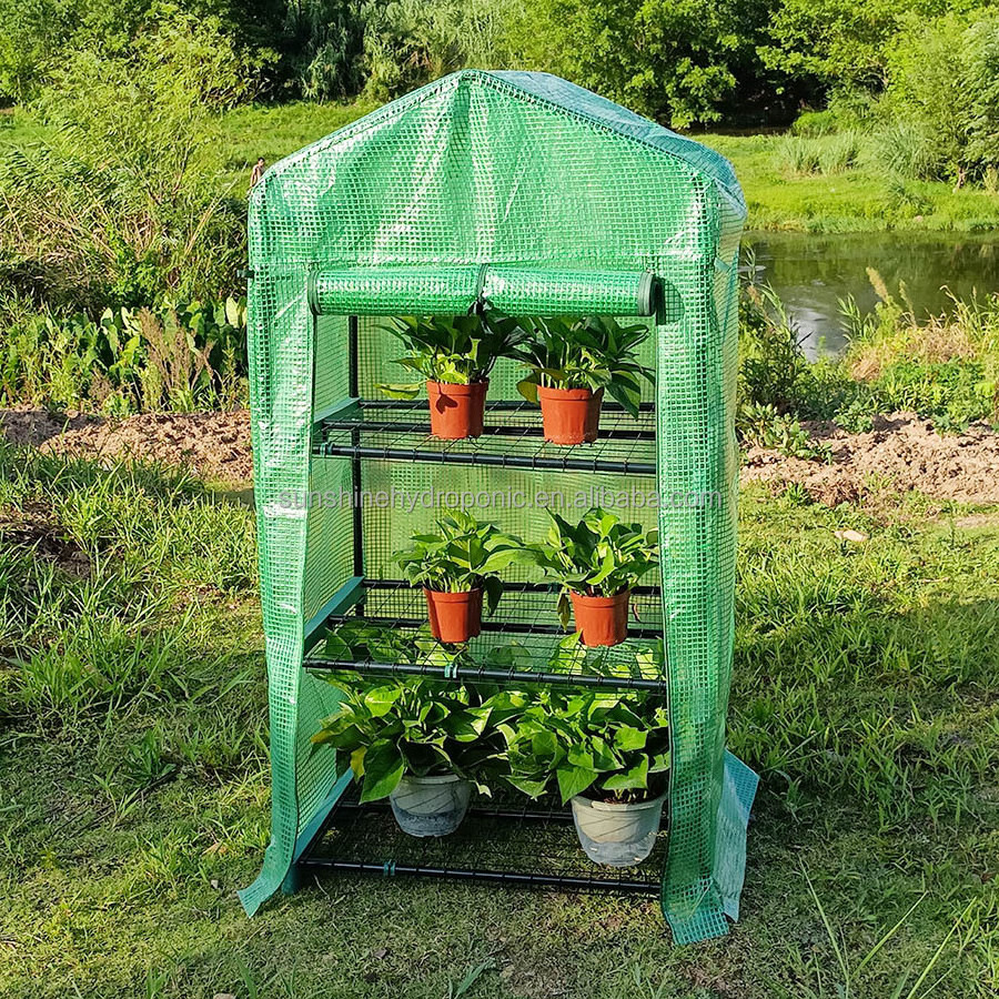 4 Tier Shelf Covers Wire Shelving Outdoor Gardening Hot House With Zippered Cover And Metal Shelves For Growing Vegetables