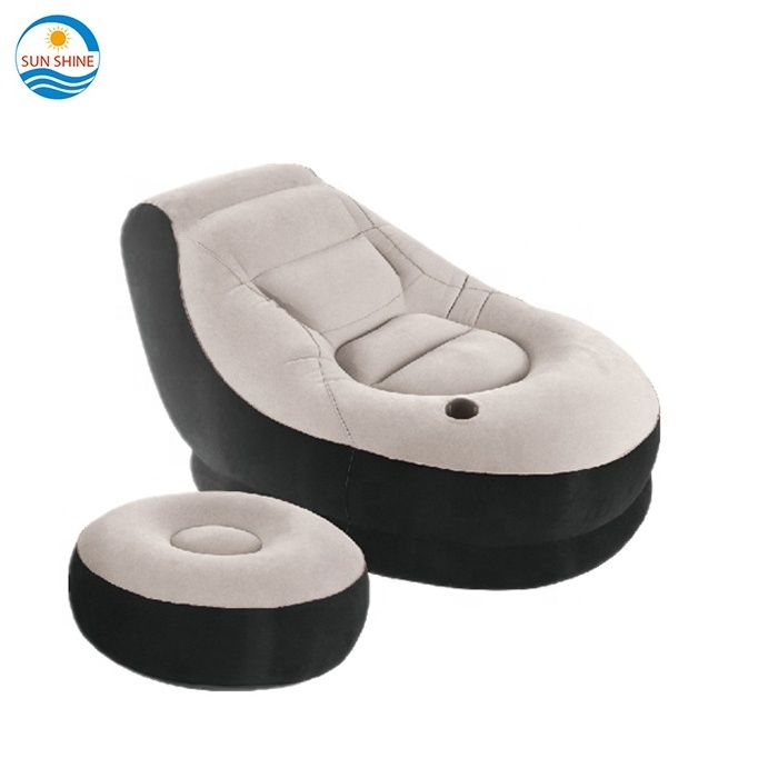 Living room  Flocking lazy Inflatable sofa chair with foot cushion relax inflatable sun lounger chair