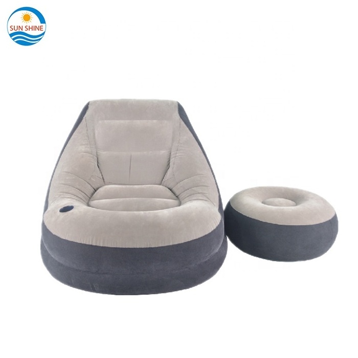 Living room  Flocking lazy Inflatable sofa chair with foot cushion relax inflatable sun lounger chair