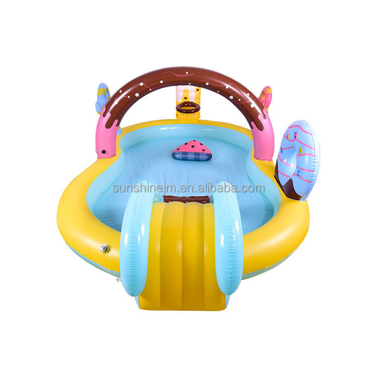 Sunshine summer party oem custom pvc 6 7 10 person tropical tahiti inflatable water floating island