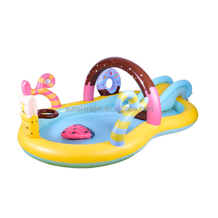 Sunshine summer party oem custom pvc 6 7 10 person tropical tahiti inflatable water floating island