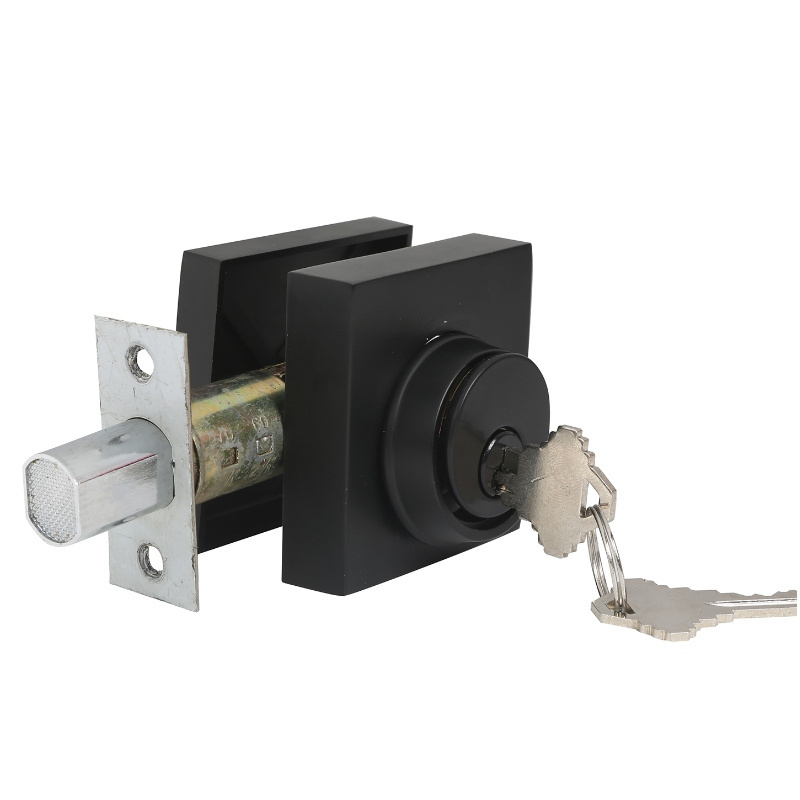 Matte Black Square Single Cylinder Deadbolt Lock  for Front Door, Modern Contemporary High Security Heavy Duty Door Knob