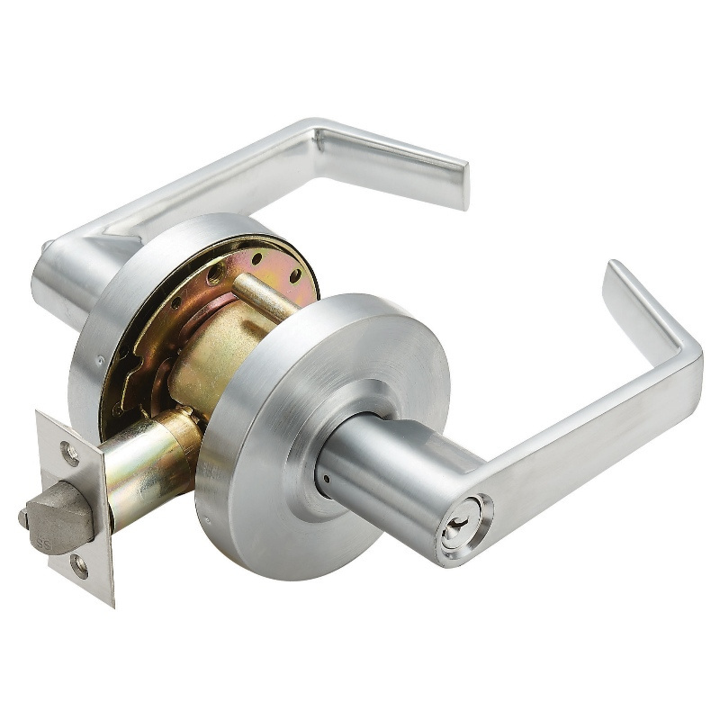 Heavy Duty Commercial Protective Door Lever Lock , Satin Chrome,  Grade 2 Industrial Door Handle