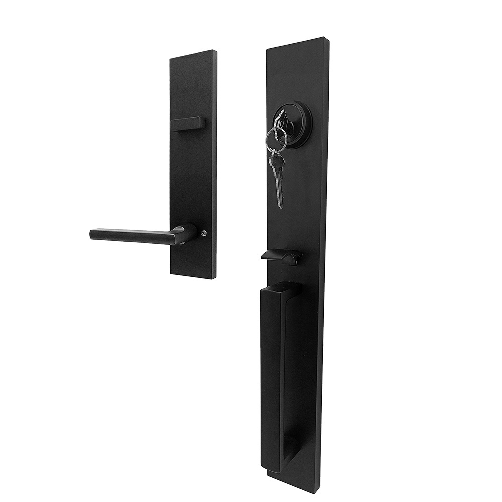 Front Door Entry Handle and Deadbolt Lock Set Slim Square Single Cylinder Deadbolt and Lever Heavy Duty Matte Black Finish