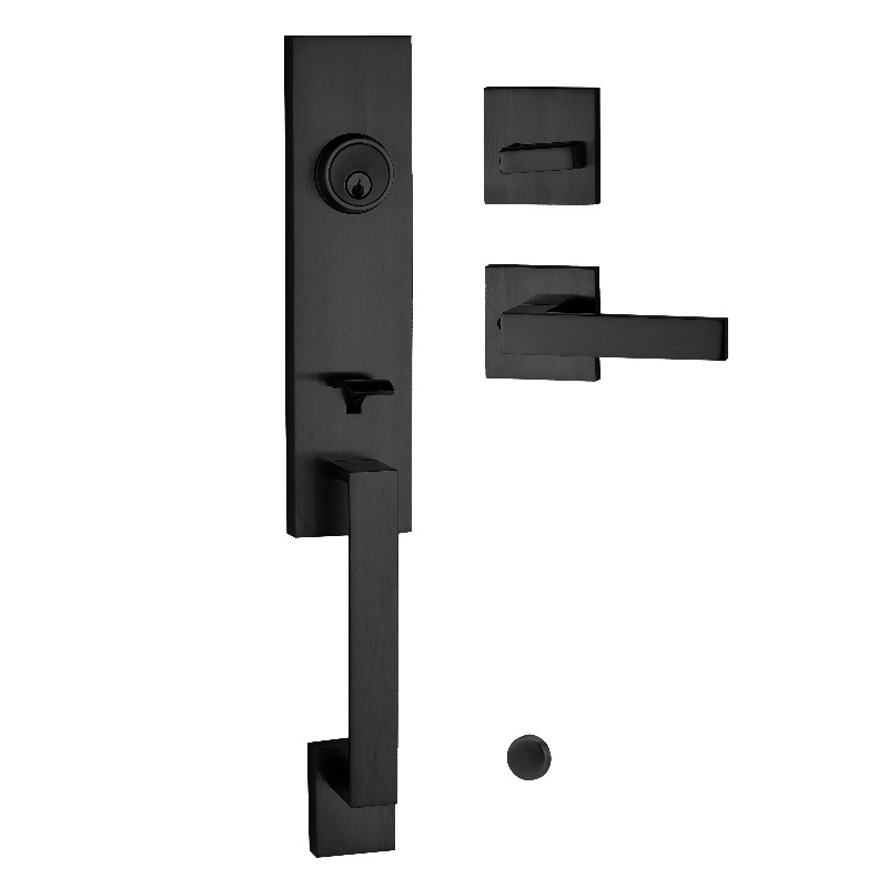 High-Grade Luxury Big Pull Plate Square Black Entry Front Wooden Door Pull Handle Lock Set